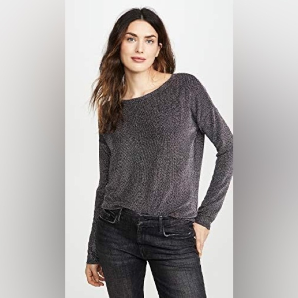 NWOT PAIGE  Celeste Metallic Silver Boatneck Sweater with Open Back 
Size Medium